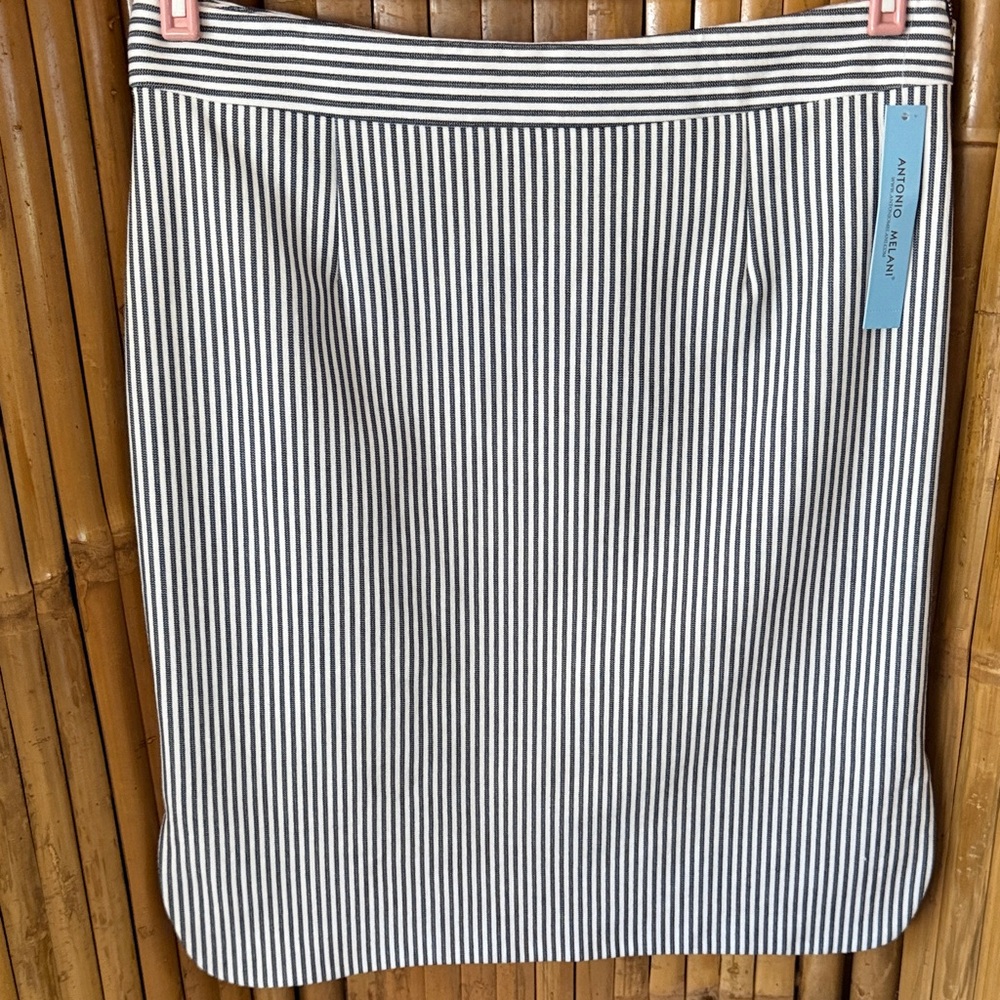 ANTONIO MELANI Gray & White Vertical Stripe Pencil Skirt NWT